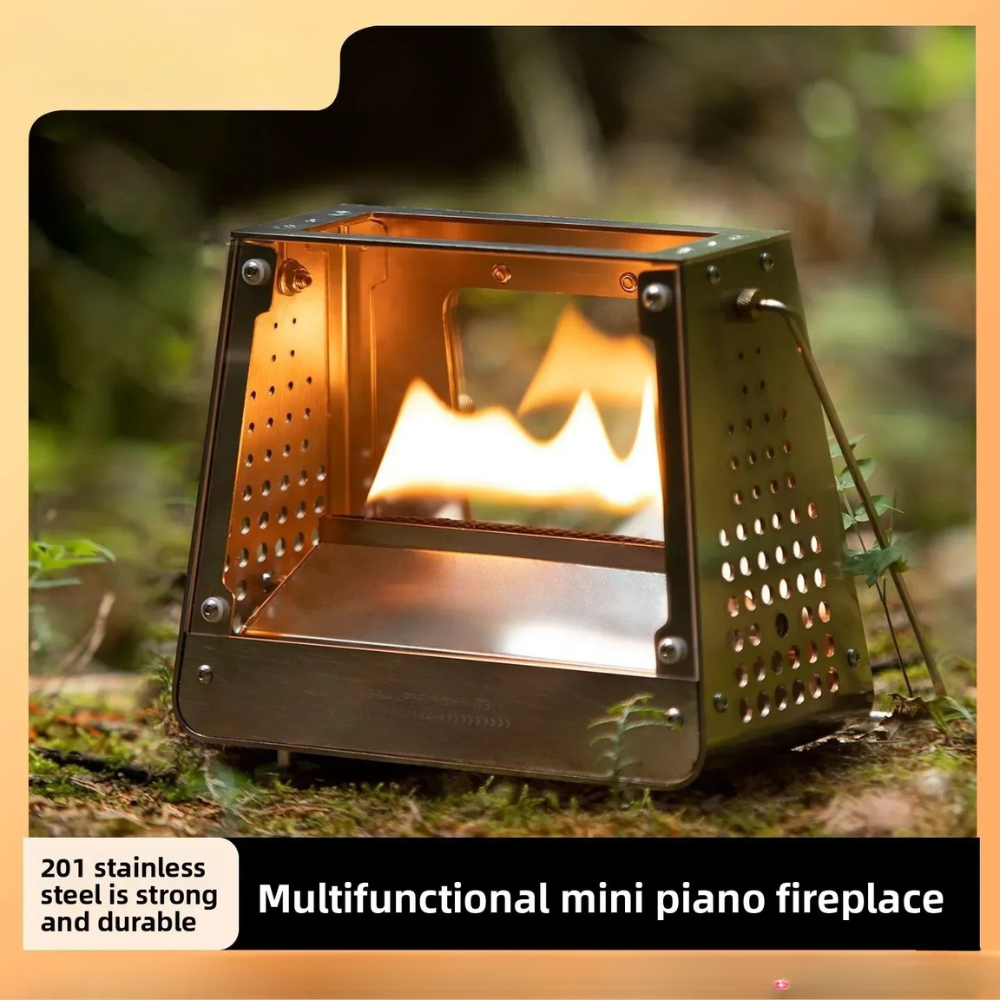Portable Camping Viewing Stove Stainless Steel Outdoor Fire Heater 31cm - Black