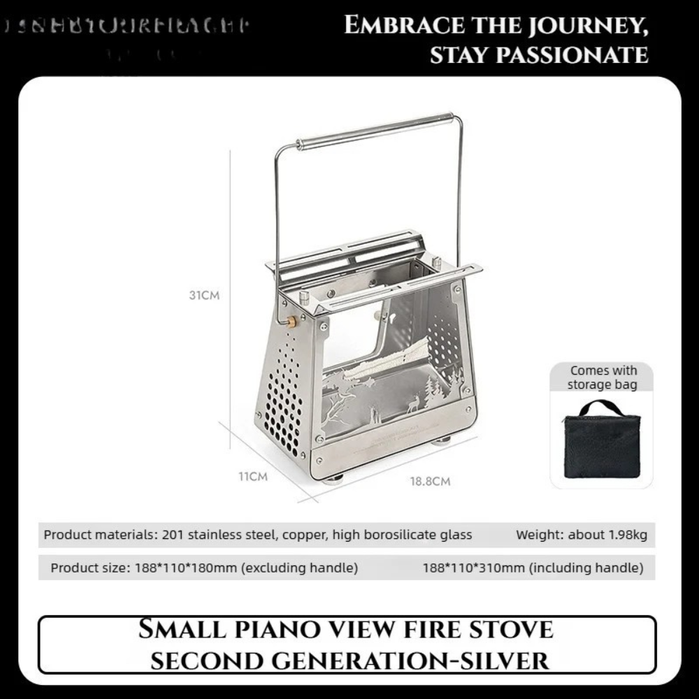 Portable Camping Viewing Stove Stainless Steel Outdoor Fire Heater 31cm - White