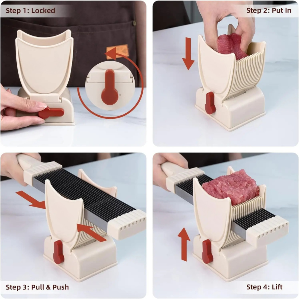 Manual Meat Slicer Knife Set Fresh Meat Cutter Kitchen Tool - Grey