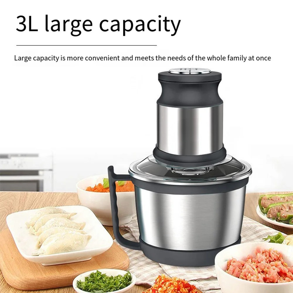 Electric Food Processor Mill 3L Capacity 800W Dual Speed Stainless Steel Chopper – Black