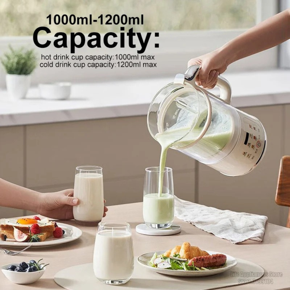 Food Blender 1200ml Multifunction Soy Milk Maker Digital Display Mixer - White
