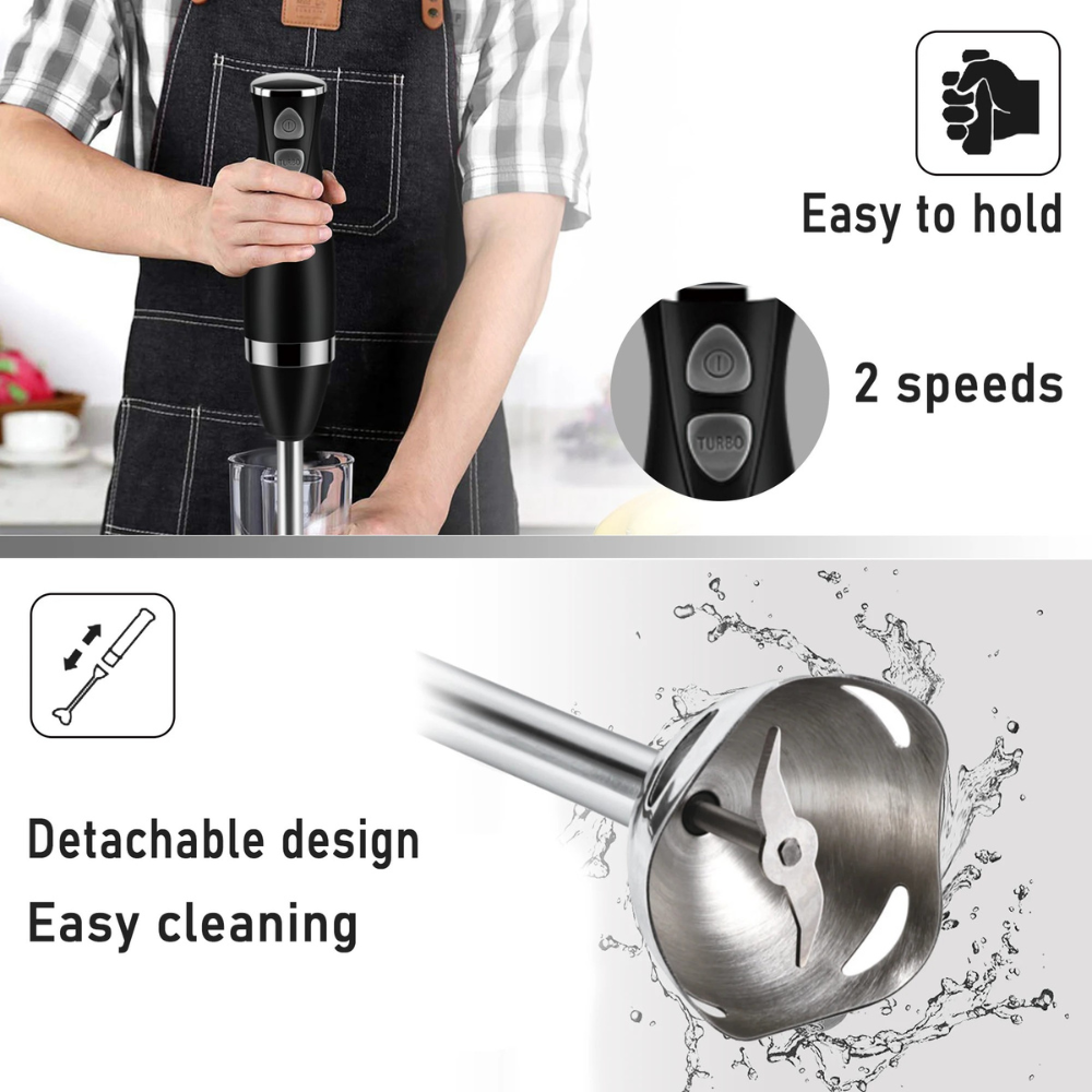Hand Blender 3 In 1 Immersion Food Mixer 400W Stainless Steel Chopper Whisk – Black