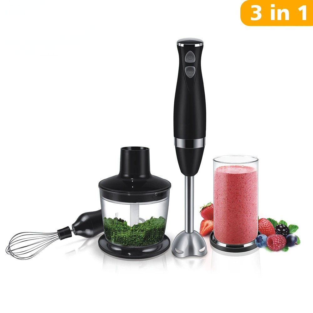 Hand Blender 3 In 1 Immersion Food Mixer 400W Stainless Steel Chopper Whisk – Black