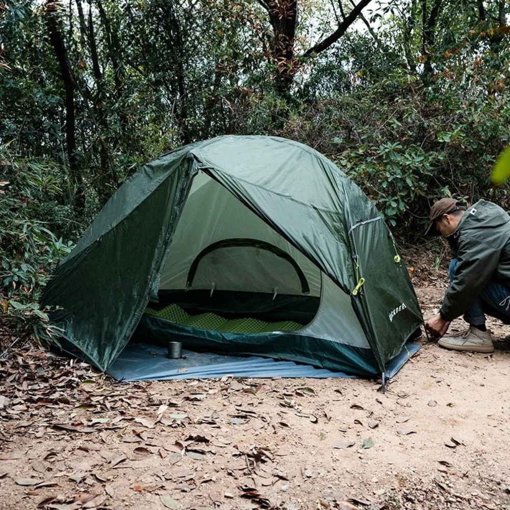 Camping Tent 1 Person Lightweight Waterproof Trekking Tent with Footprint - Army Green
