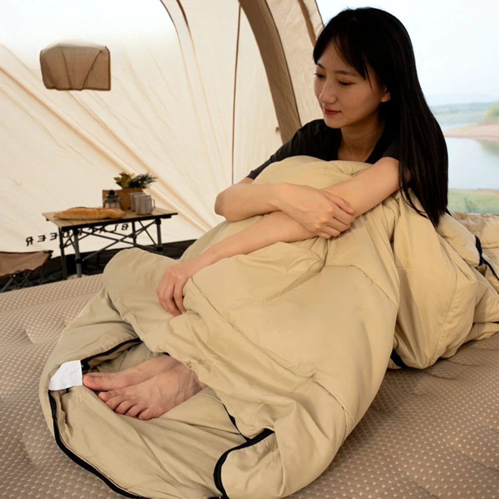 Sleeping Bag Portable Outdoor Camping Quilt Envelope Style Warm - Green