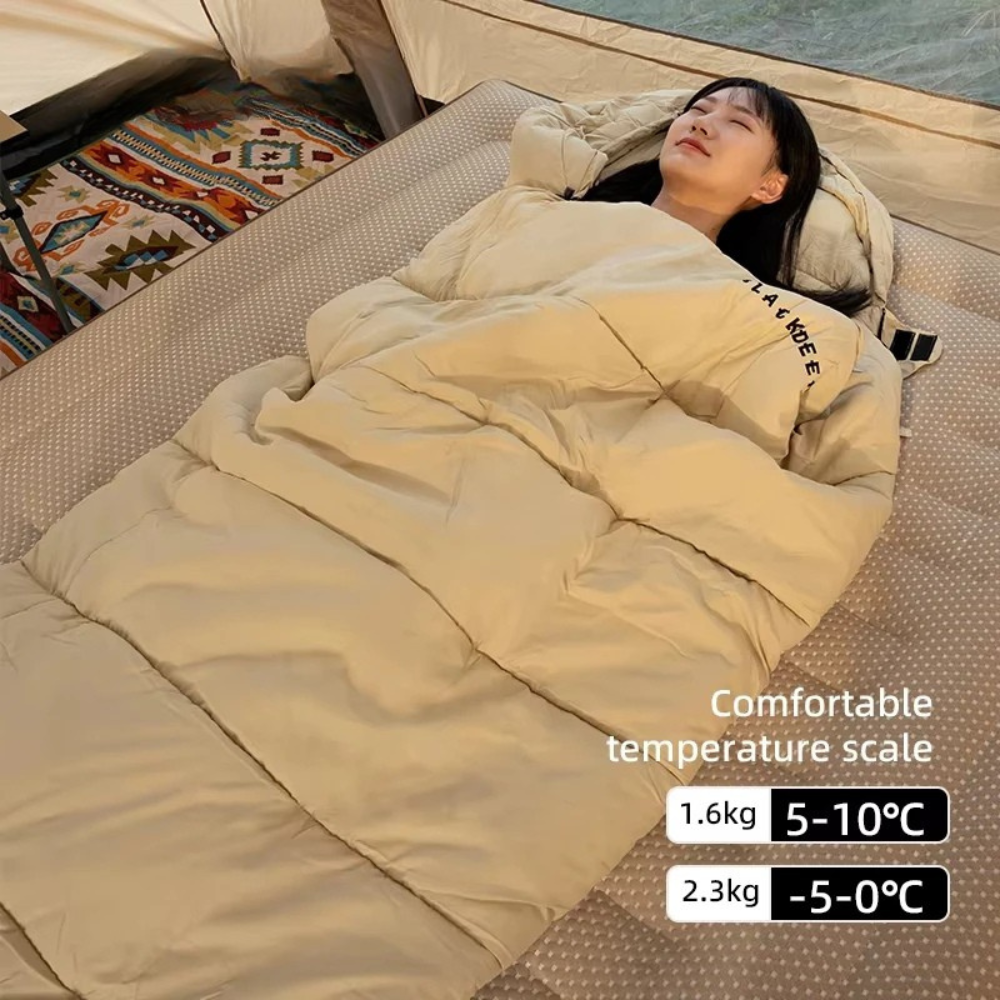Sleeping Bag Portable Outdoor Camping Quilt Envelope Style Warm - Green