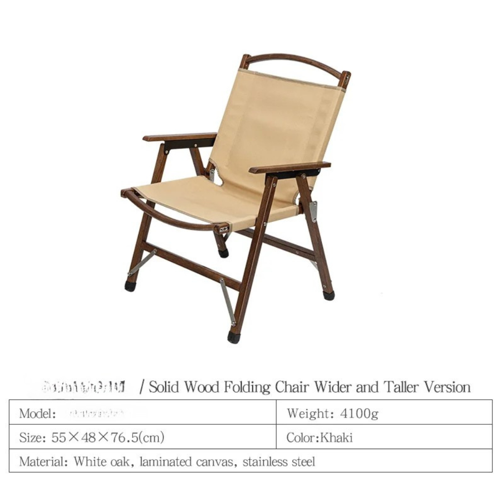 Camping Chair Solid Wood Folding Outdoor Relax Chair Portable - Khaki