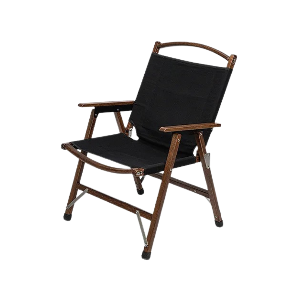Camping Chair Solid Wood Folding Outdoor Relax Chair Portable - Black