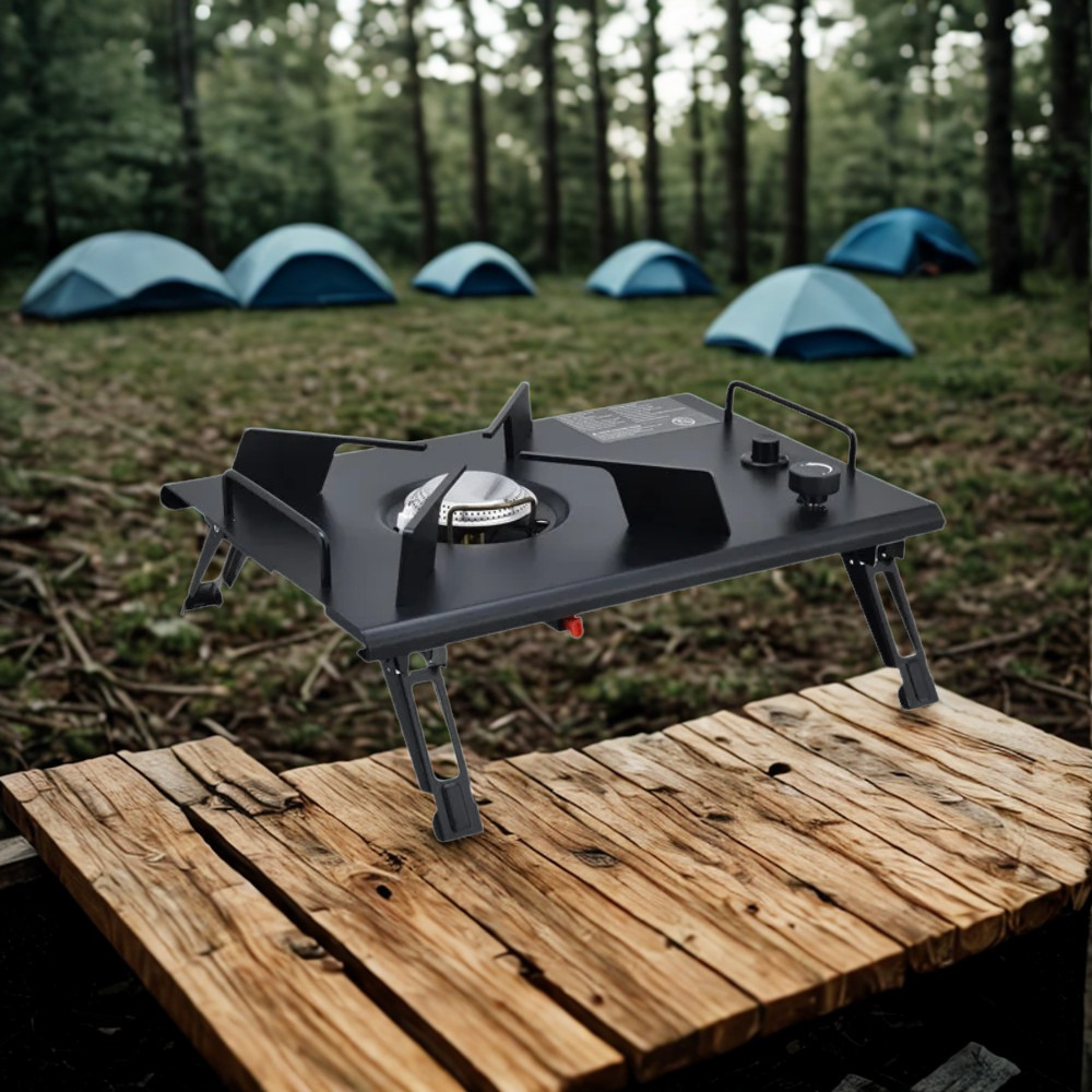 Camping Stove Foldable Portable Outdoor Cooking Stove Aluminum Alloy - Black