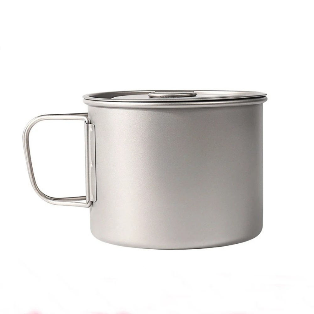 Titanium Mug 900ml Portable Camping Cup with Lid Foldable Handle