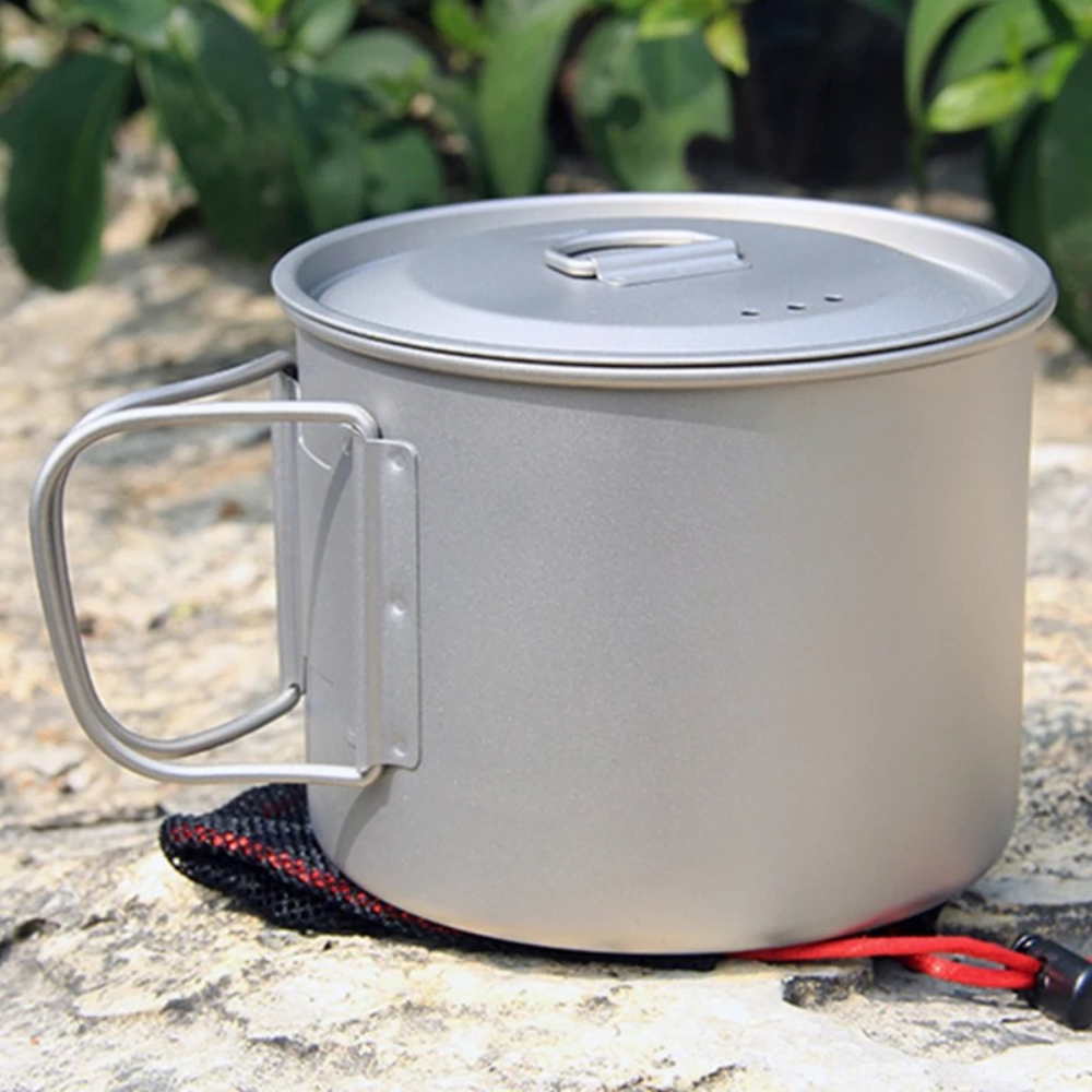 Titanium Mug 900ml Portable Camping Cup with Lid Foldable Handle