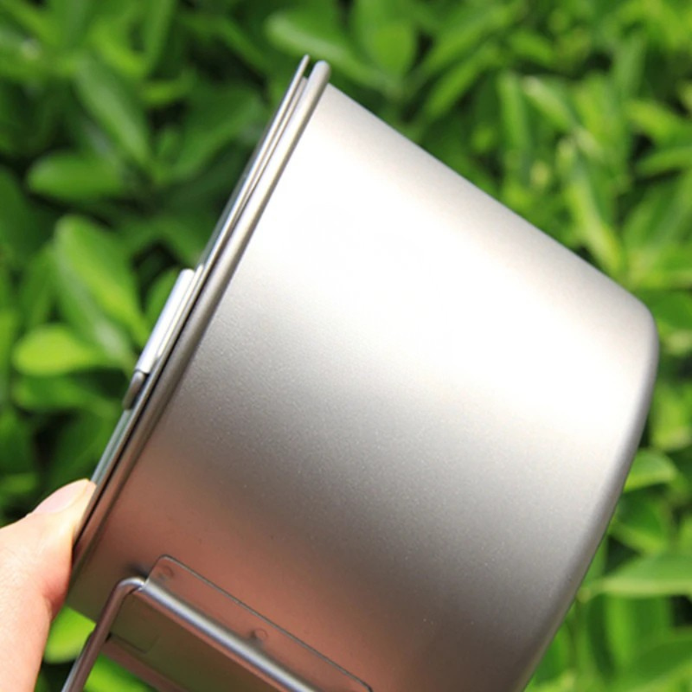 Titanium Mug 900ml Portable Camping Cup with Lid Foldable Handle