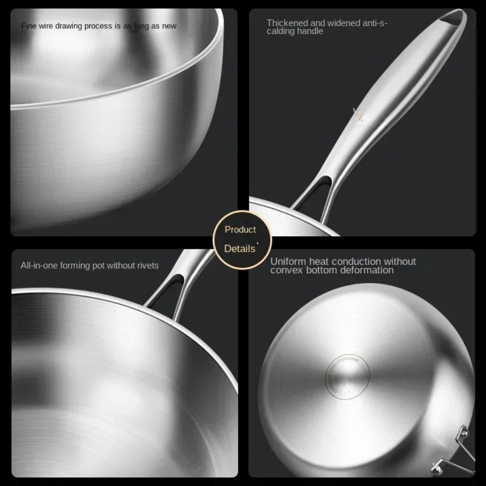 Frying Pan 30cm Deep 316 Stainless Steel Flat Bottom Cooking Pan