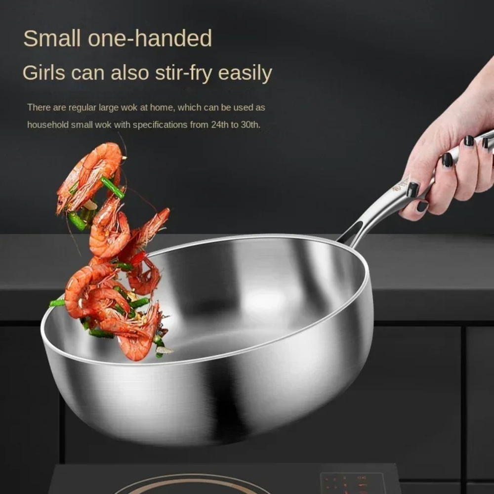 Frying Pan 28cm Deep 316 Stainless Steel Flat Bottom Cooking Pan
