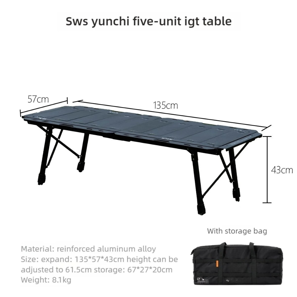 Camping Table 5 Unit IGT Aluminum Alloy Modular Folding BBQ Station – Black