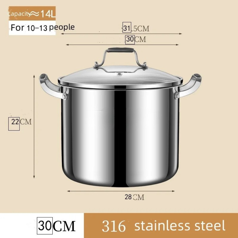 Soup Pot 30cm 316 Stainless Steel Deep Stock Cooking Pot with Lid