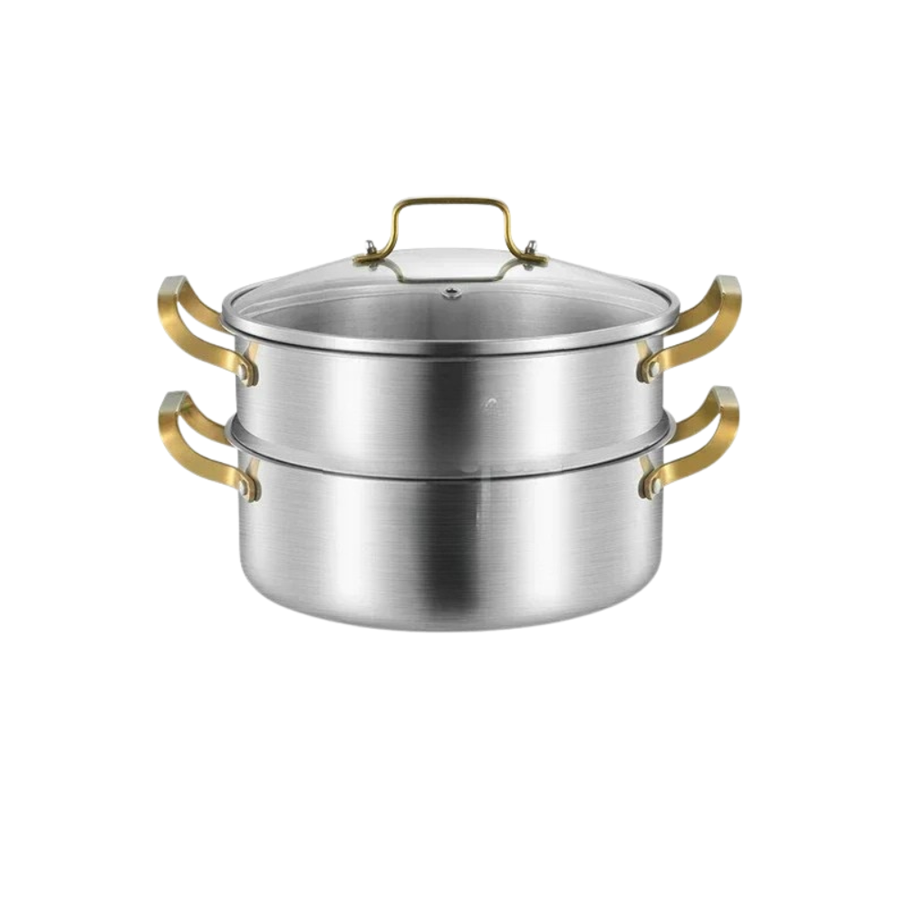 316 Stainless Steel Steamer Pot 34cm 2 Layer Soup Stock Pot with Lid for Gas & Induction