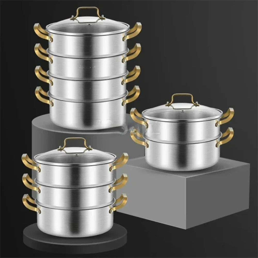 316 Stainless Steel Steamer Pot 34cm 3 Layer Soup Stock Pot with Lid for Gas & Induction