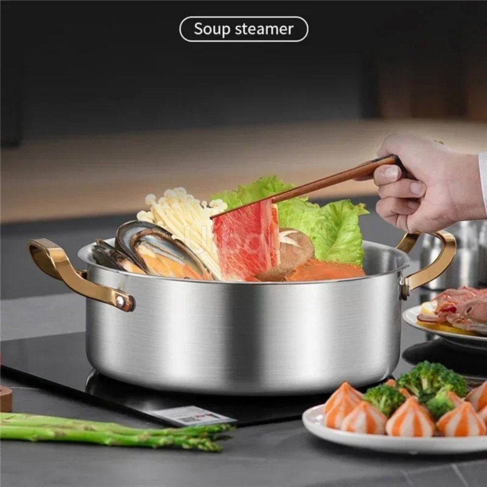 316 Stainless Steel Steamer Pot 34cm 2 Layer Soup Stock Pot with Lid for Gas & Induction