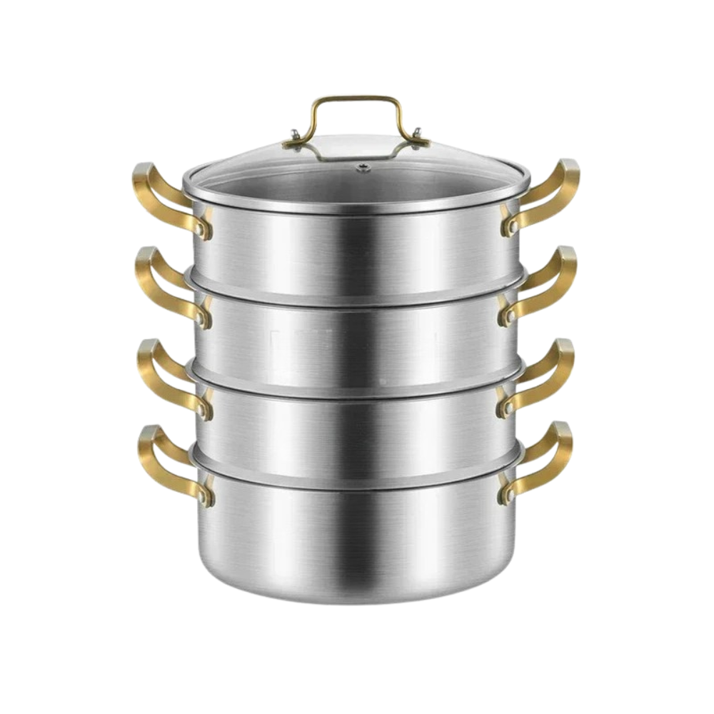 316 Stainless Steel Steamer Pot 34cm 4 Layer Soup Stock Pot with Lid for Gas & Induction
