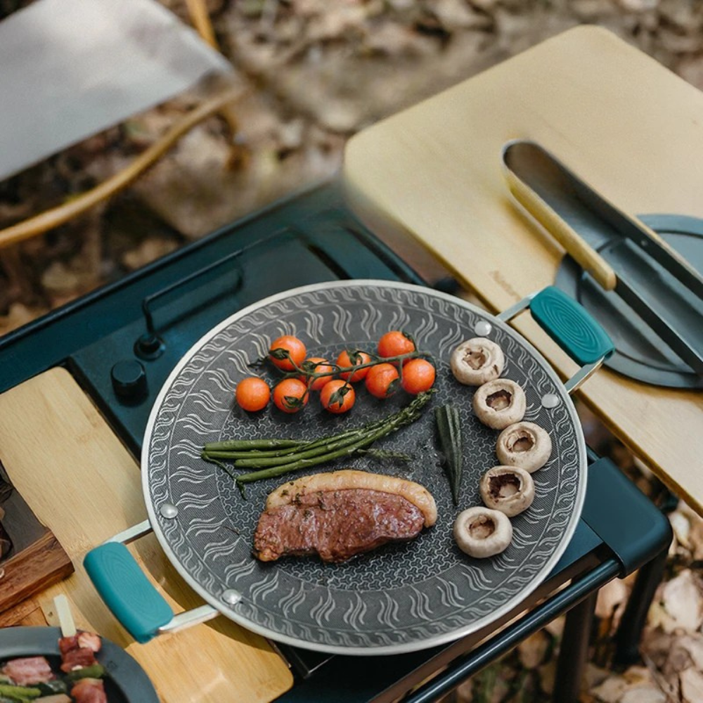 Stainless Steel Baking Tray Small Outdoor Camping BBQ Plate Frying Pan – Silver
