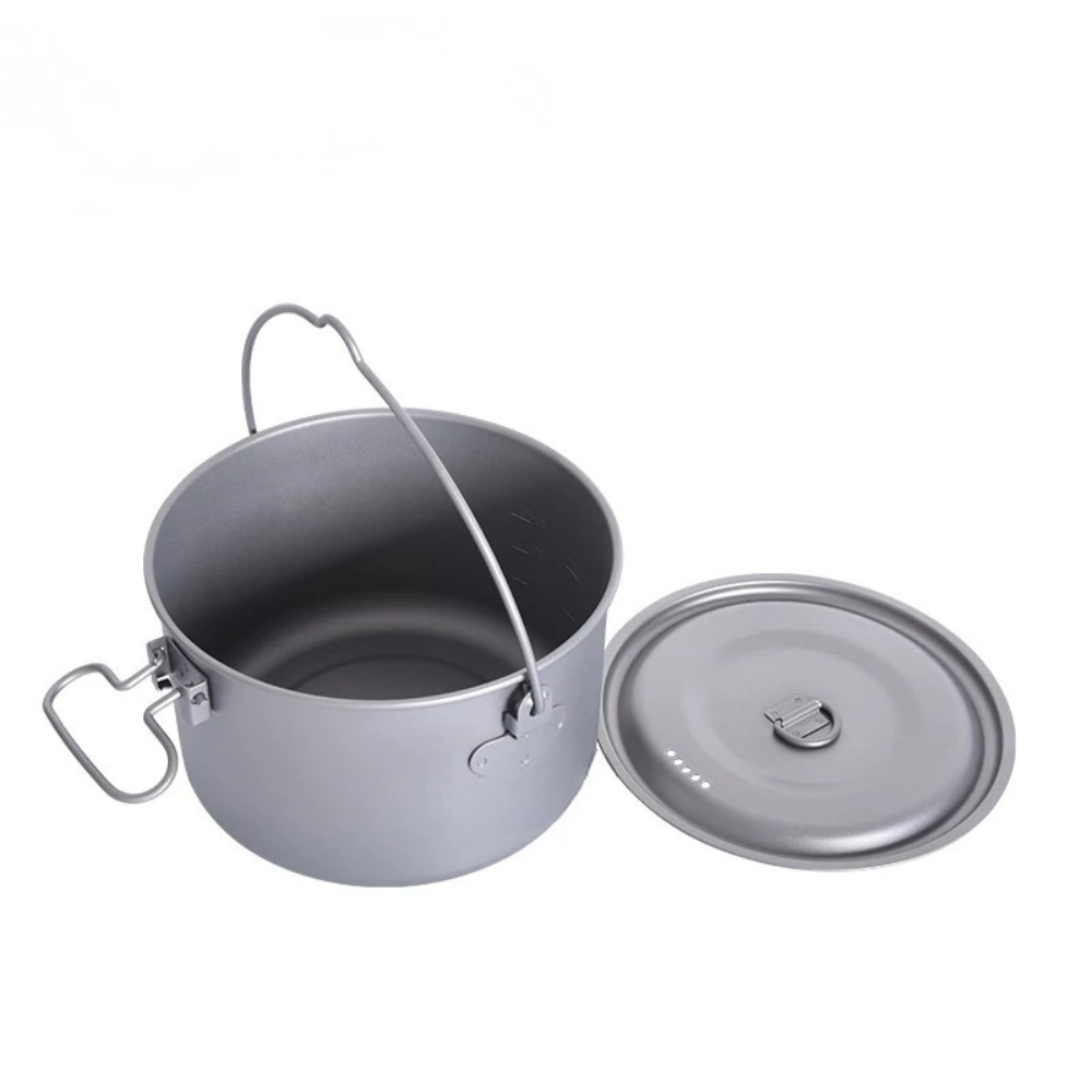 Titanium Camping Pot 1.95L Portable Hanging Cookware Ultralight Outdoor Cooking Pot with Handle