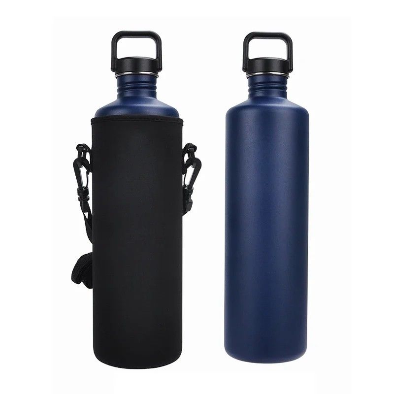 Water Bottle 2 L Stainless Steel Sports Drink Bottle with Carry Bag - Silver