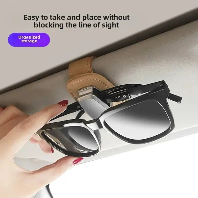 Car Glasses Holder Sun Visor Clip Leather Eyewear Storage Organiser Interior Accessory - Red