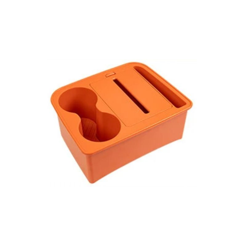 Car Console Storage Box Tissue Holder with Dual Cup Slots and Centre Compartment - Orange