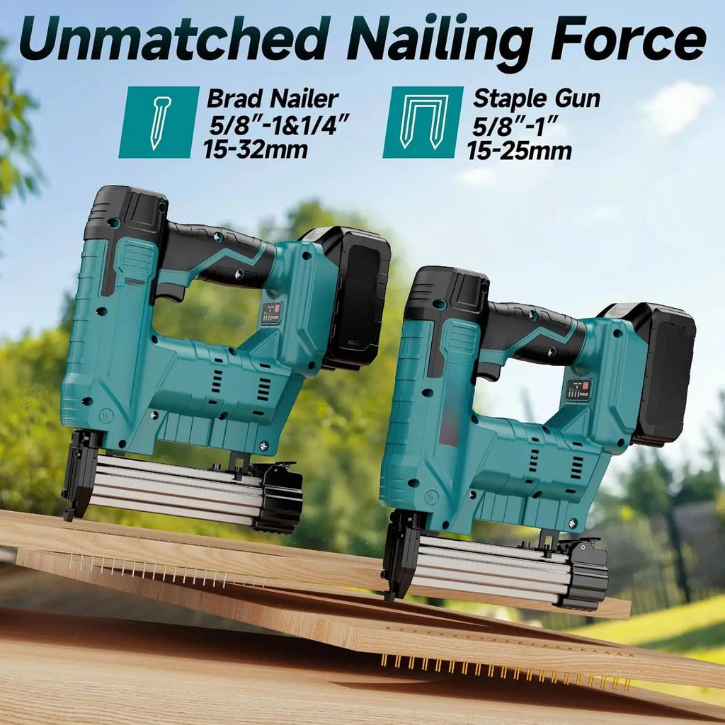 Nail Gun Cordless Brushless 2 in 1 Heavy Duty Brad Nailer 18V 16-32mm Nails with 800 Nails & 800 Staples