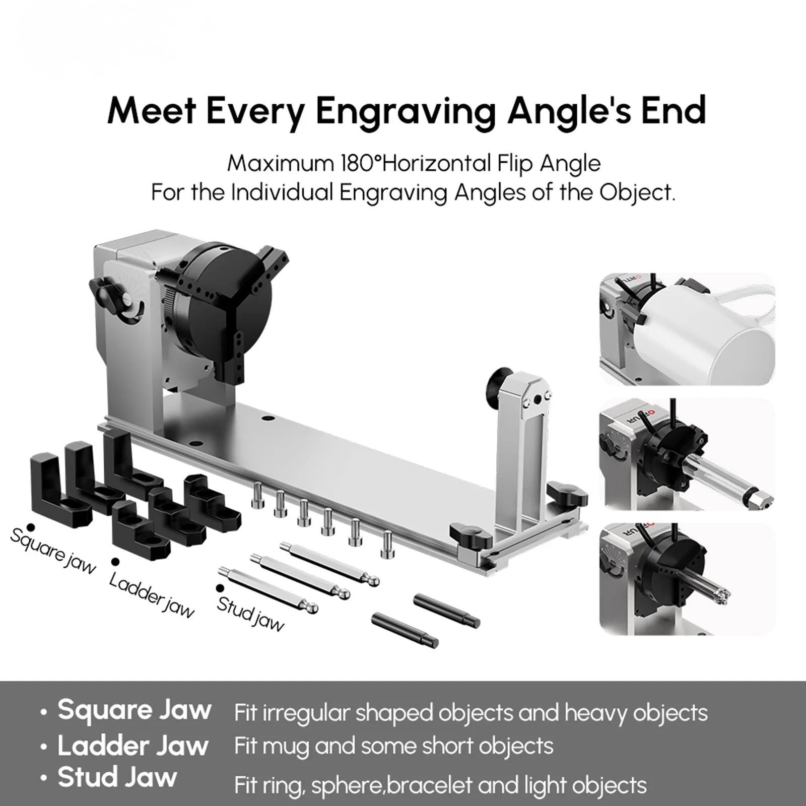 Laser Engraving Rotary Chuck 360° Adjustable Cylindrical Engraving Attachment 12cm Capacity