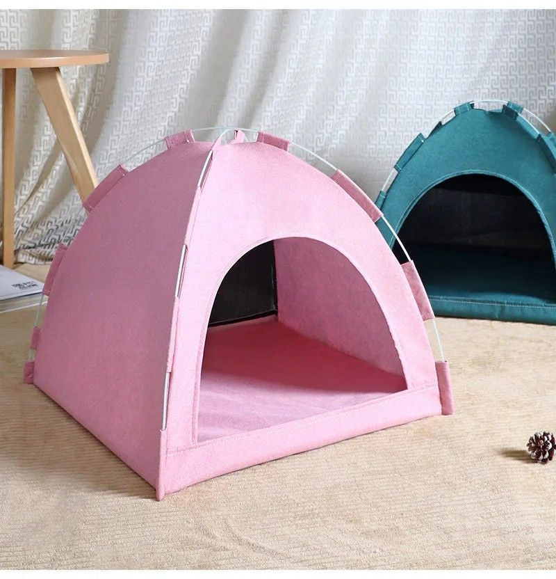 Pet Tent Foldable Breathable Cat and Dog House Portable Four Season Pet Shelter - Pink