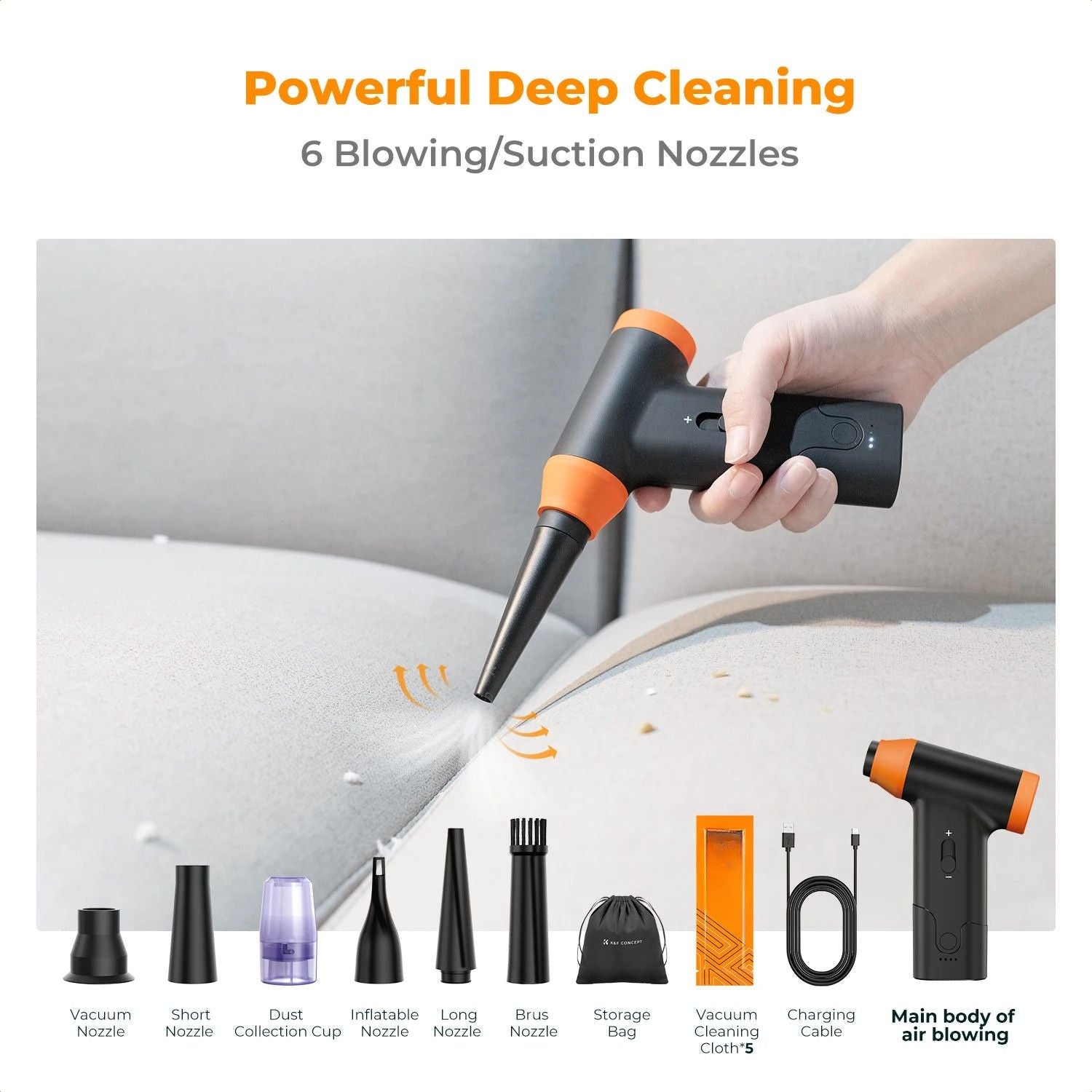 Electric Air Duster 5000mAh Cordless 150000RPM Blower and Vacuum Keyboard Cleaning Kit