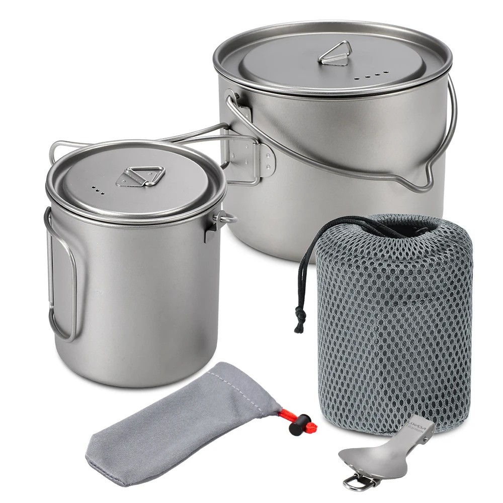 Camping Pot 1600mL Titanium Cooking Mug with Bail Handle and Foldable Grips