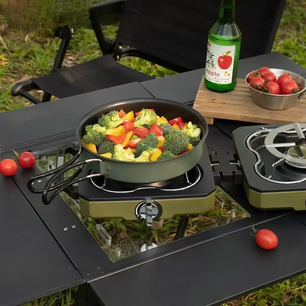 Camping Cooking Stove Double Burner Folding Gas Cooker Portable Alloy Design – Green