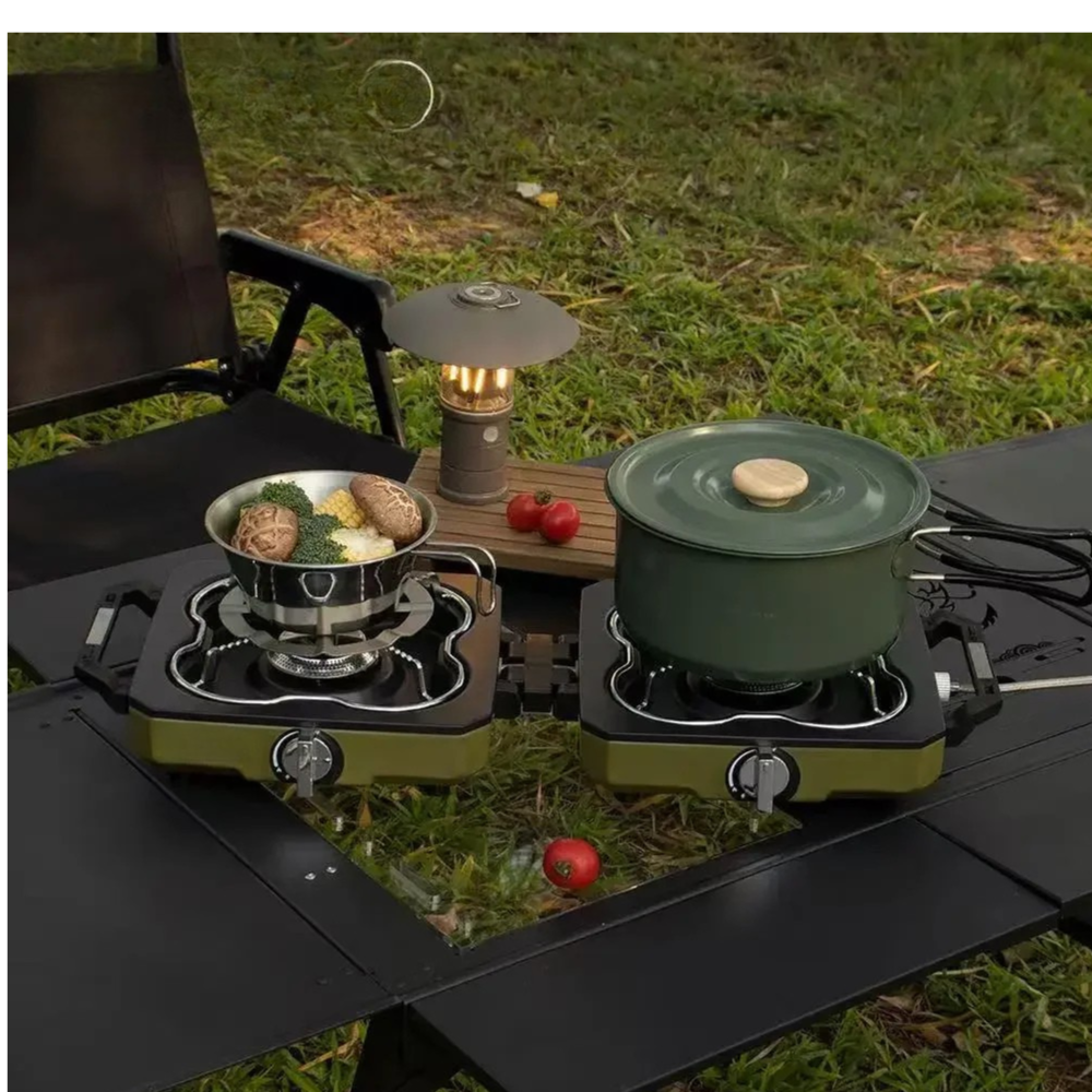 Camping Cooking Stove Double Burner Folding Gas Cooker Portable Alloy Design – Green