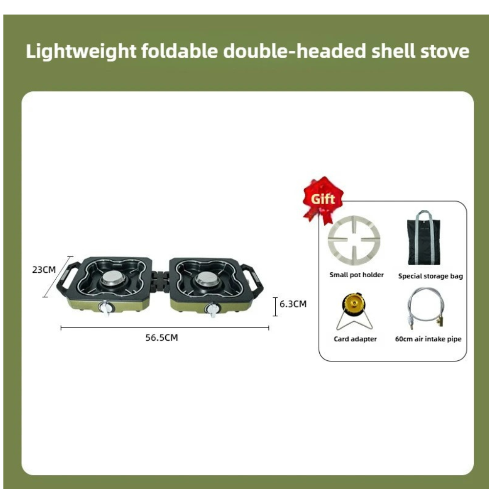 Camping Cooking Stove Double Burner Folding Gas Cooker Portable Alloy Design – Green