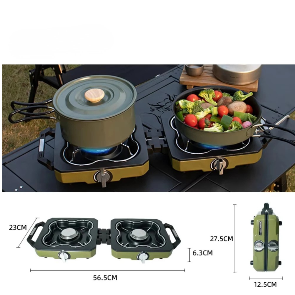 Camping Cooking Stove Double Burner Folding Gas Cooker Portable Alloy Design – Green