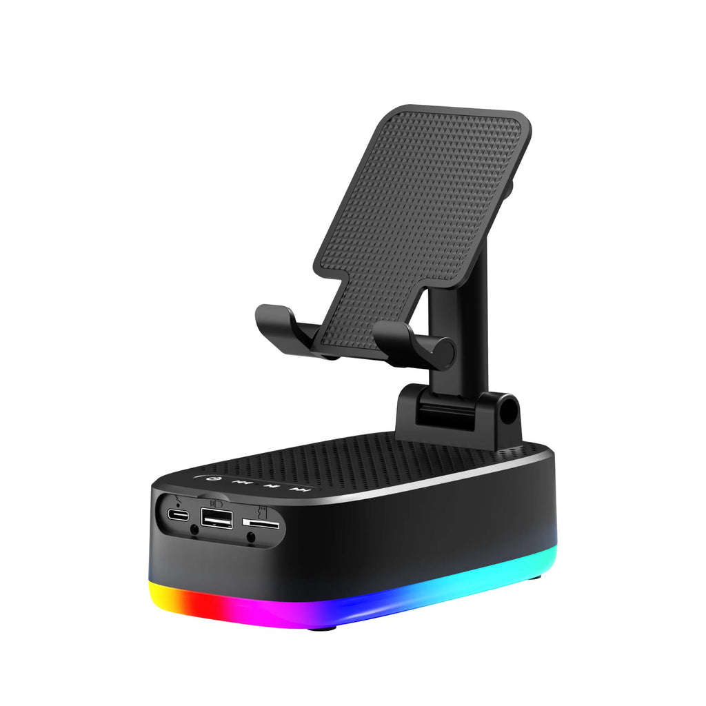 Phone Holder 6W Wireless Speaker 1800mAh Rechargeable Power Bank RGB Light Desktop Stand