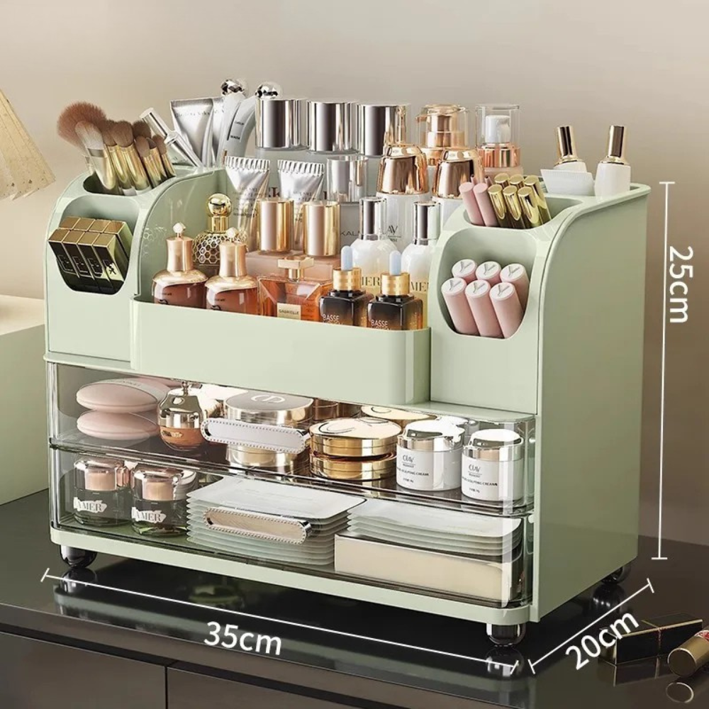 Cosmetics Storage Box Desktop Organizer Expandable Multi Layer Makeup Holder Dressing Table Rack Light Green