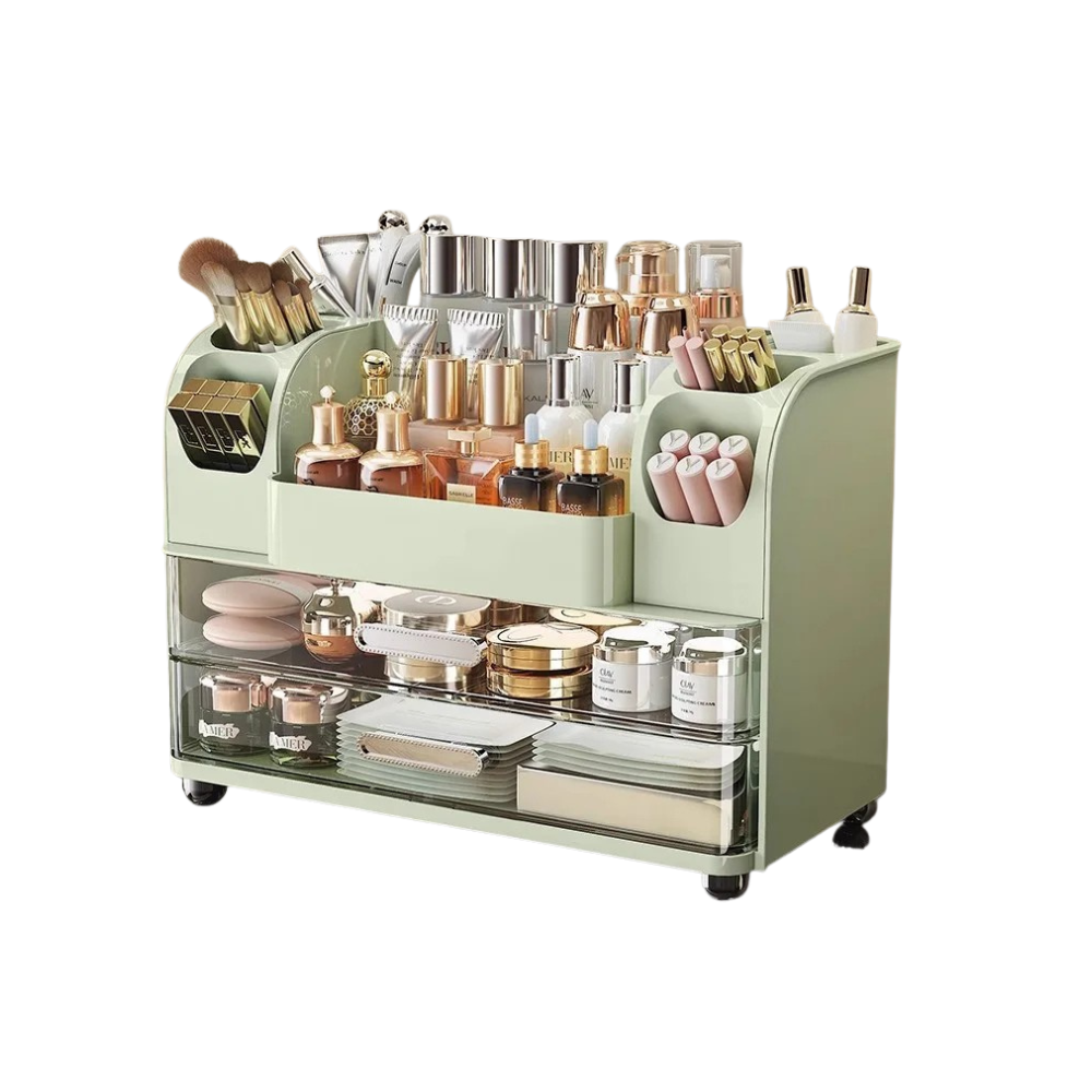Cosmetics Storage Box Desktop Organizer Expandable Multi Layer Makeup Holder Dressing Table Rack Light Green