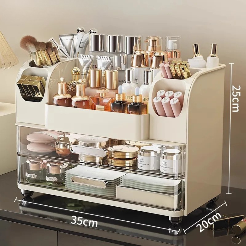 Cosmetics Storage Box Desktop Organizer Expandable Multi Layer Makeup Holder Dressing Table Rack Ivory