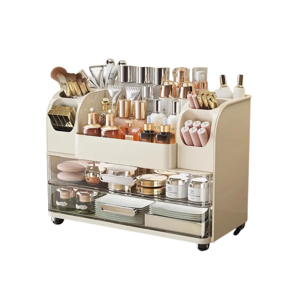 Cosmetics Storage Box Desktop Organizer Expandable Multi Layer Makeup Holder Dressing Table Rack Ivory
