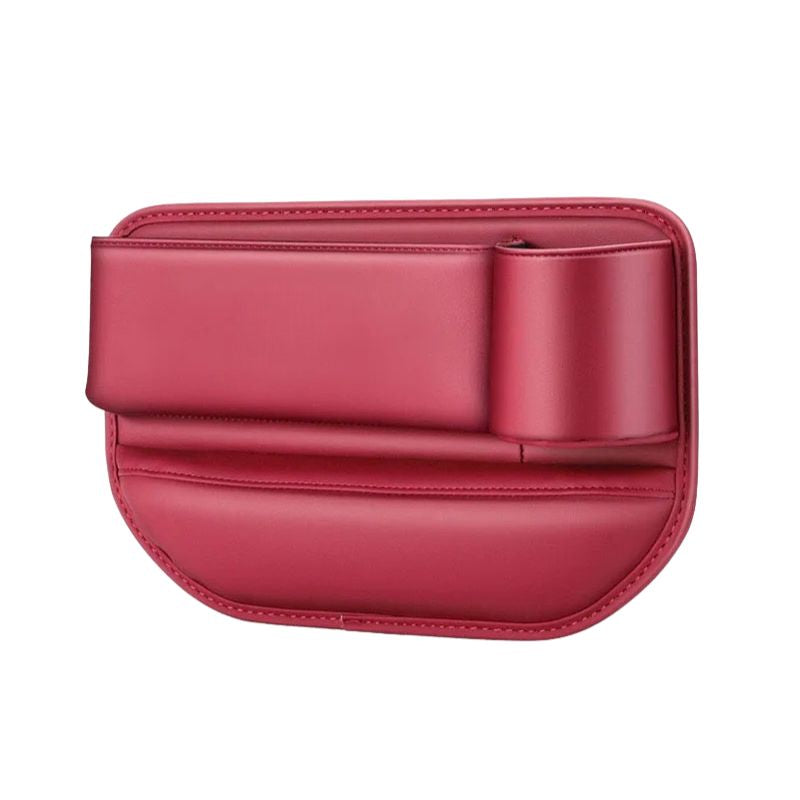 Leather Car Gap Organiser Storage Box Cup Holder Phone Pocket Interior Console Filler - Red