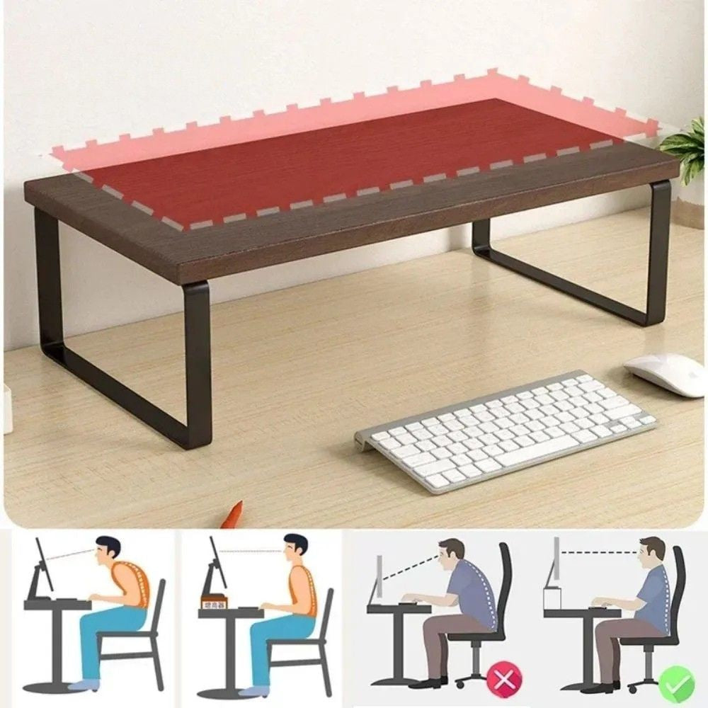 Monitor Stand Elevated Desktop Storage Shelf Iron Computer Screen Organiser Home Office - Black