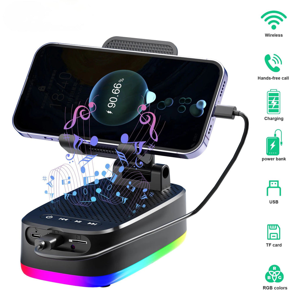Phone Holder 6W Wireless Speaker 1800mAh Rechargeable Power Bank RGB Light Desktop Stand
