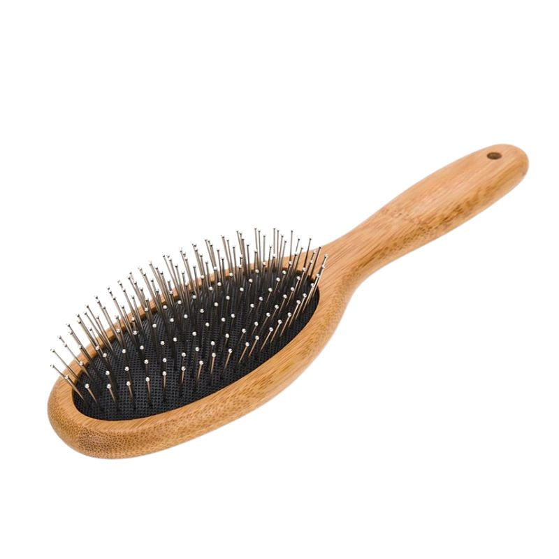 Pet Grooming Brush 23cm Bamboo Handle Stainless Steel Pin Hair Removal Comb - Large