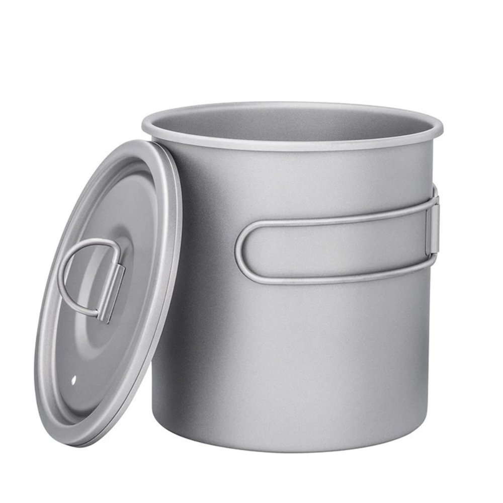 Camping Pot Titanium Cookware Portable Backpacking Pot with Folding Handle Outdoor Use - 1400ml