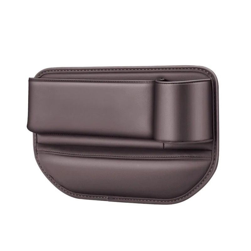 Leather Car Gap Organiser Storage Box Cup Holder Phone Pocket Interior Console Filler - Brown