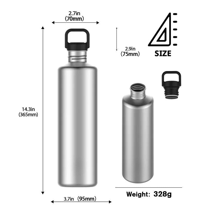 Water Bottle 2 L Stainless Steel Sports Drink Bottle with Carry Bag - Silver